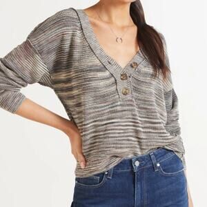 Free People Womens Gray Mercury Henley Sweater Small Long Sleeve Casual Layer